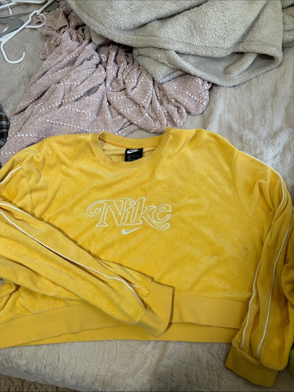Nike Women’s Yellow Velour Crewneck with White Logo